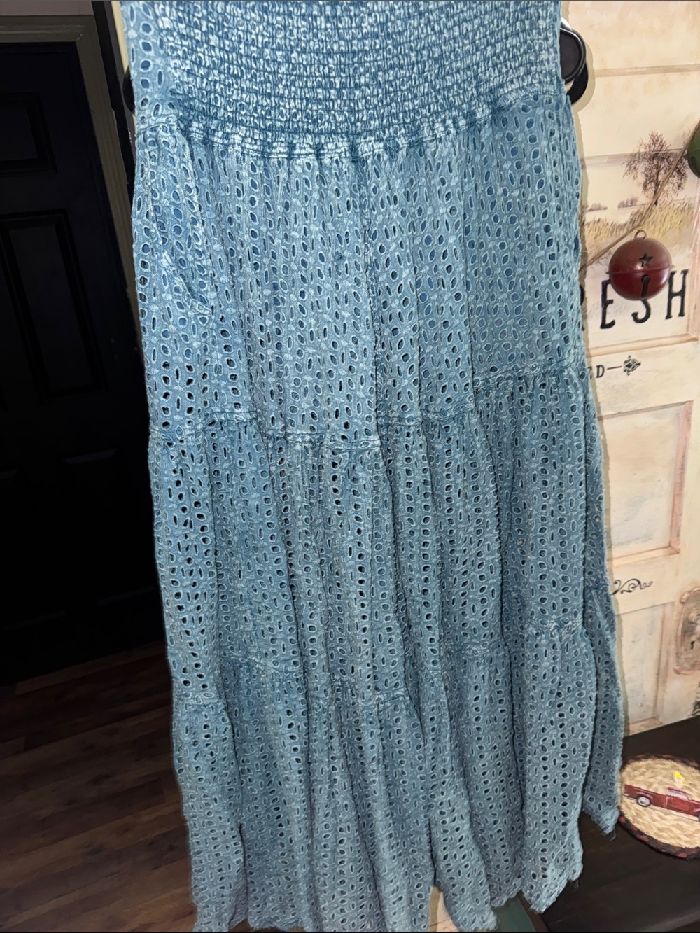 Oli & Hali Light Blue Tiered Eyelet Maxi Skirt - Picture 6 of 6